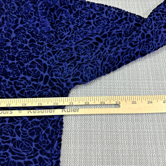 Merona Burnout Top Womens Large Blue Roses Mother of‎ Pearl Buttons Sheer Silk - Picture 6 of 8